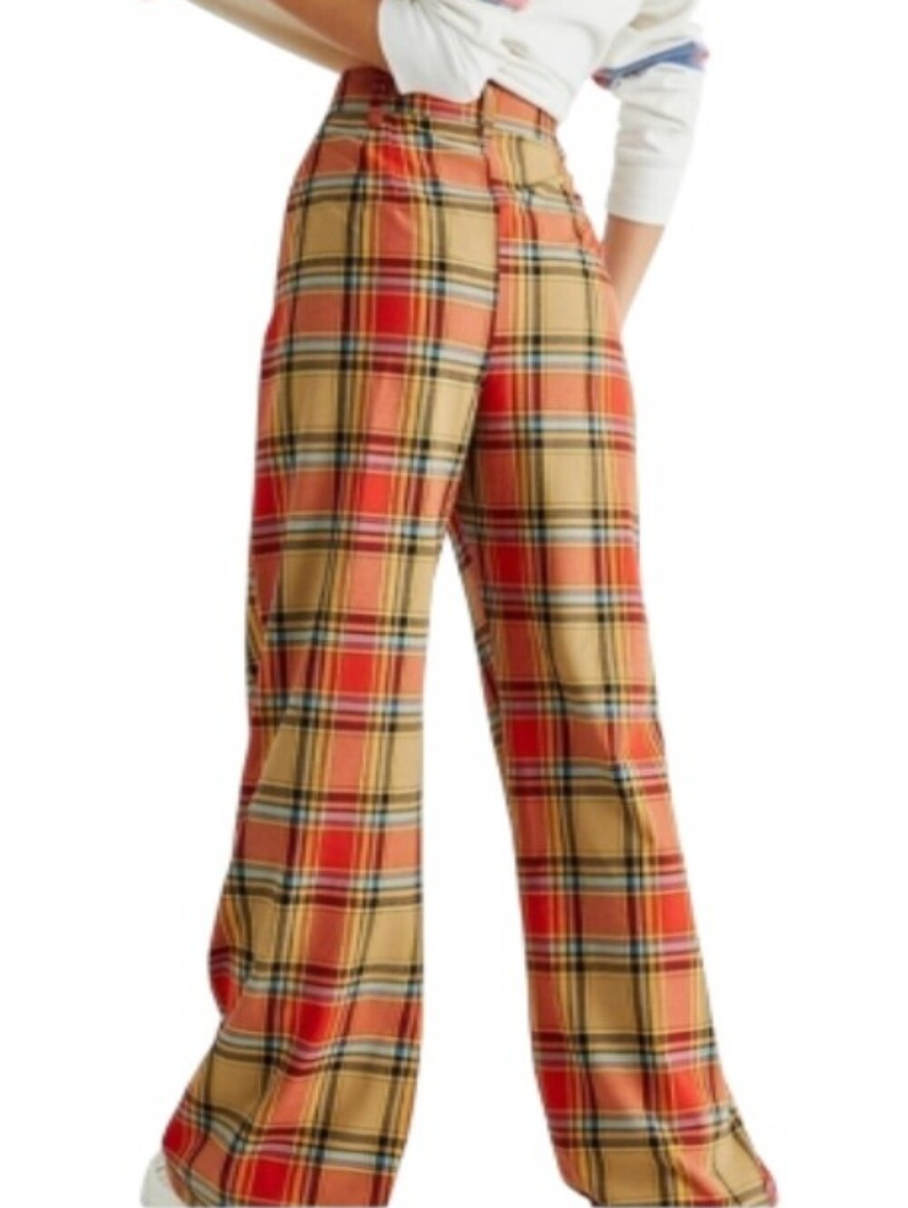 Free People Plaid Jules Wide-Leg Trouser High-Rise Pants-NWOT - Picture 3 of 13